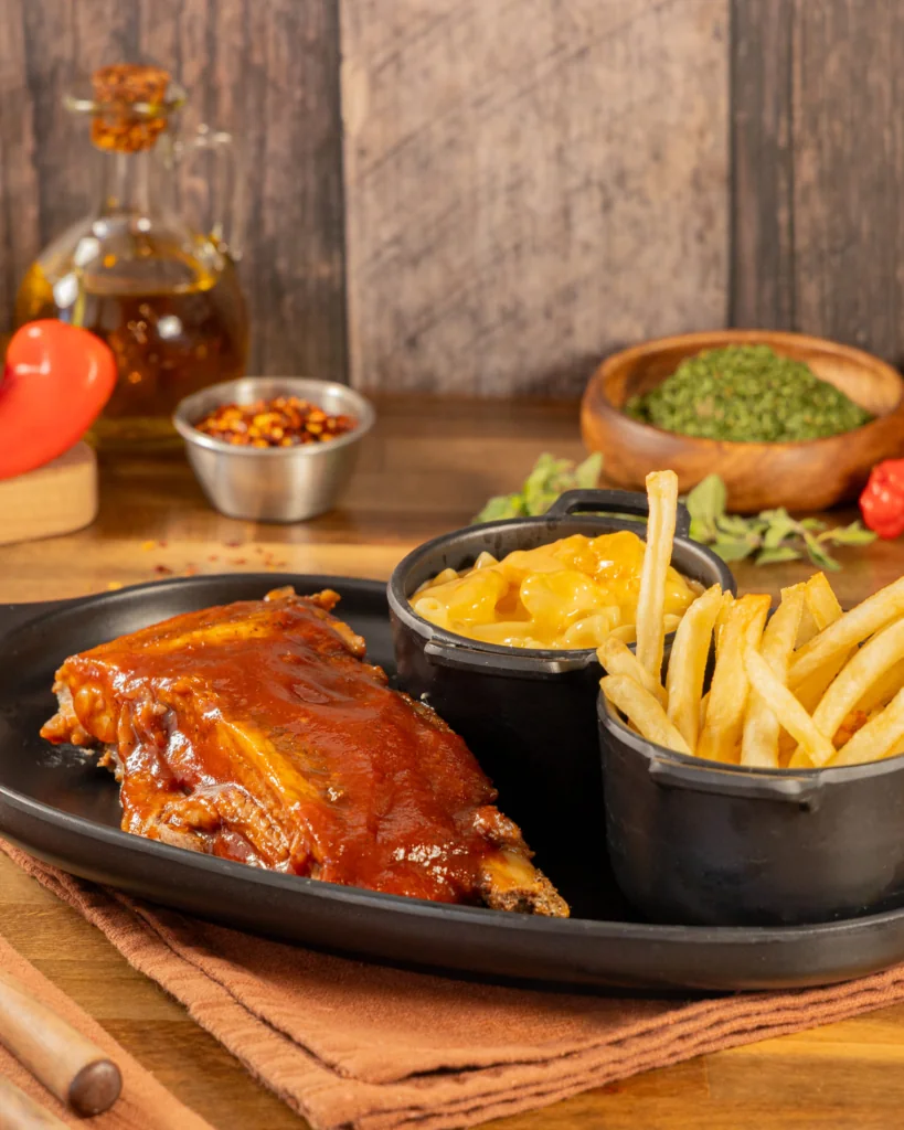 BBQ pork ribs glazed with smoky barbecue sauce