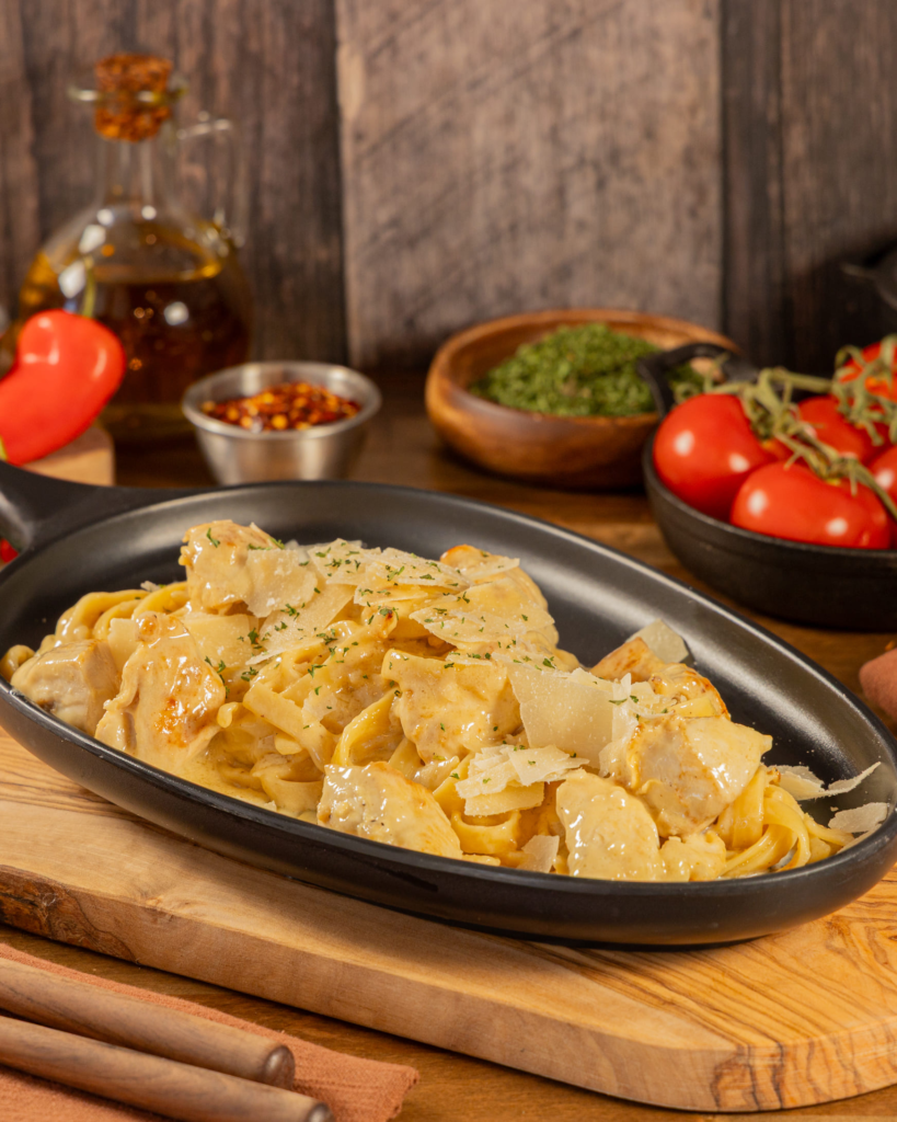 Chicken fettuccine Alfredo with creamy Parmesan sauce