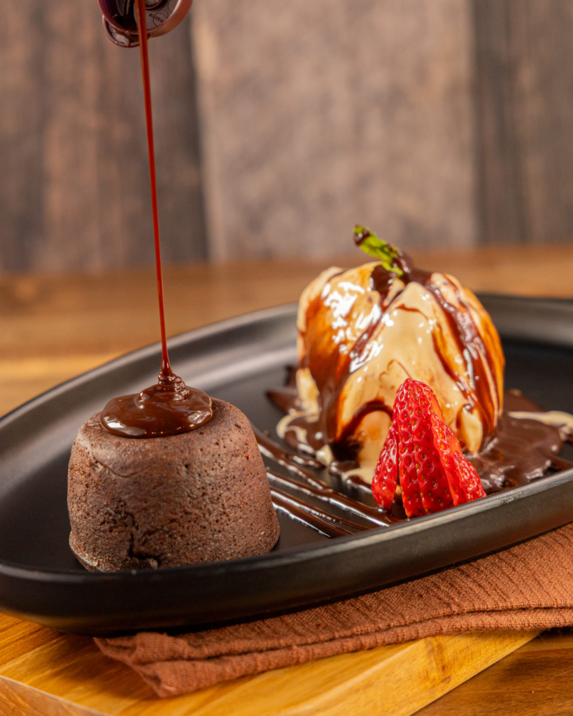 Chocolate petit gateau with molten center and ice cream